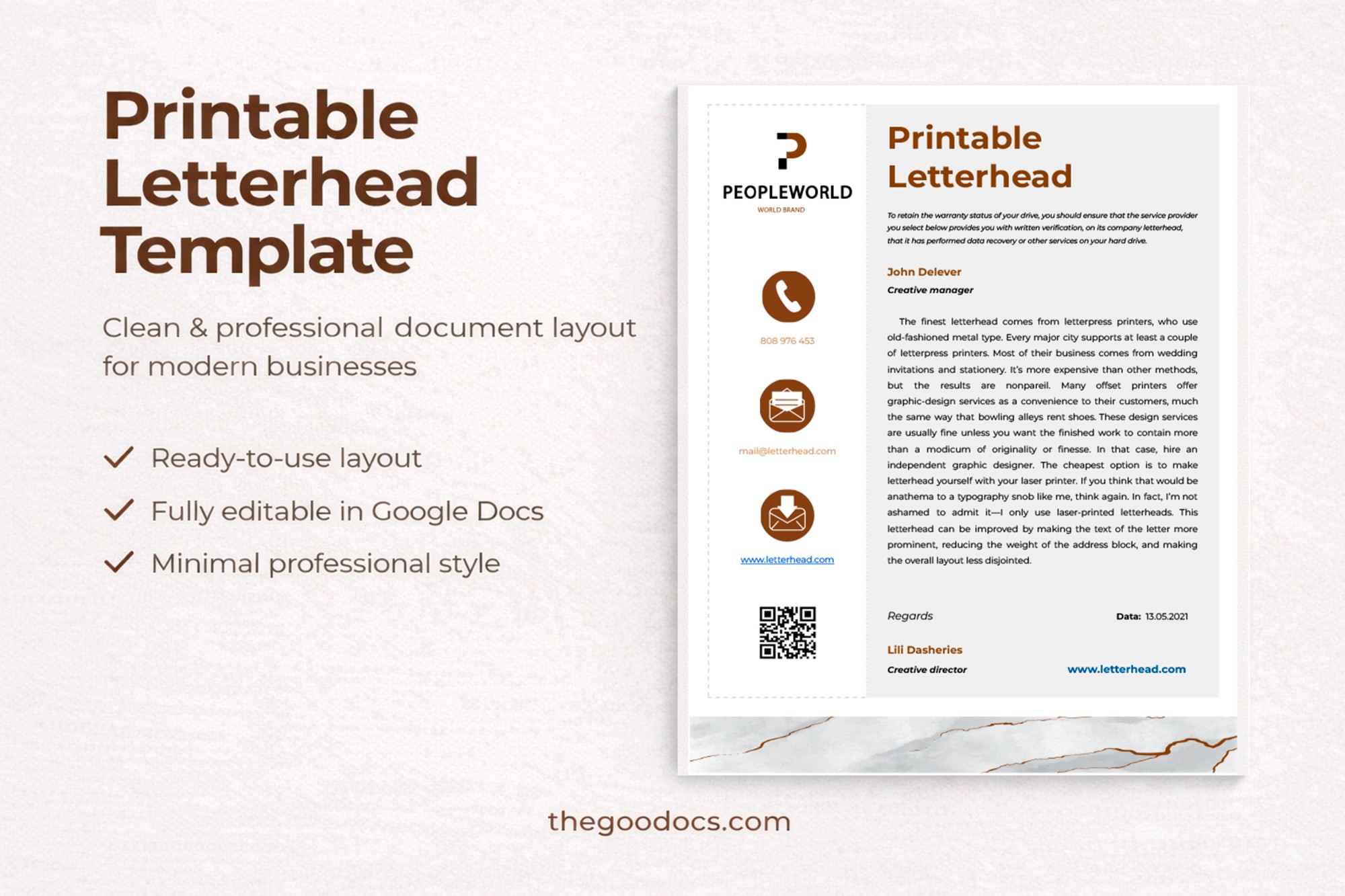 Preview of Printable Letterhead for Google Docs and Microsoft Word - View 1