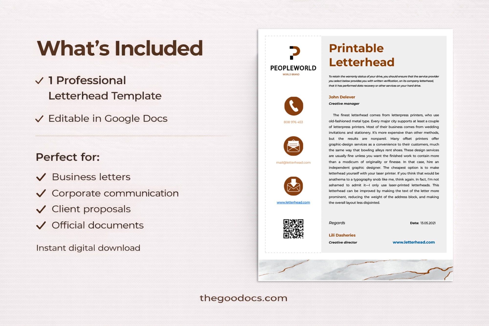 Preview of Printable Letterhead for Google Docs and Microsoft Word - View 2