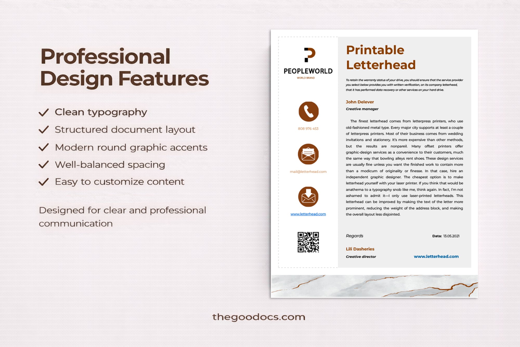 Preview of Printable Letterhead for Google Docs and Microsoft Word - View 3