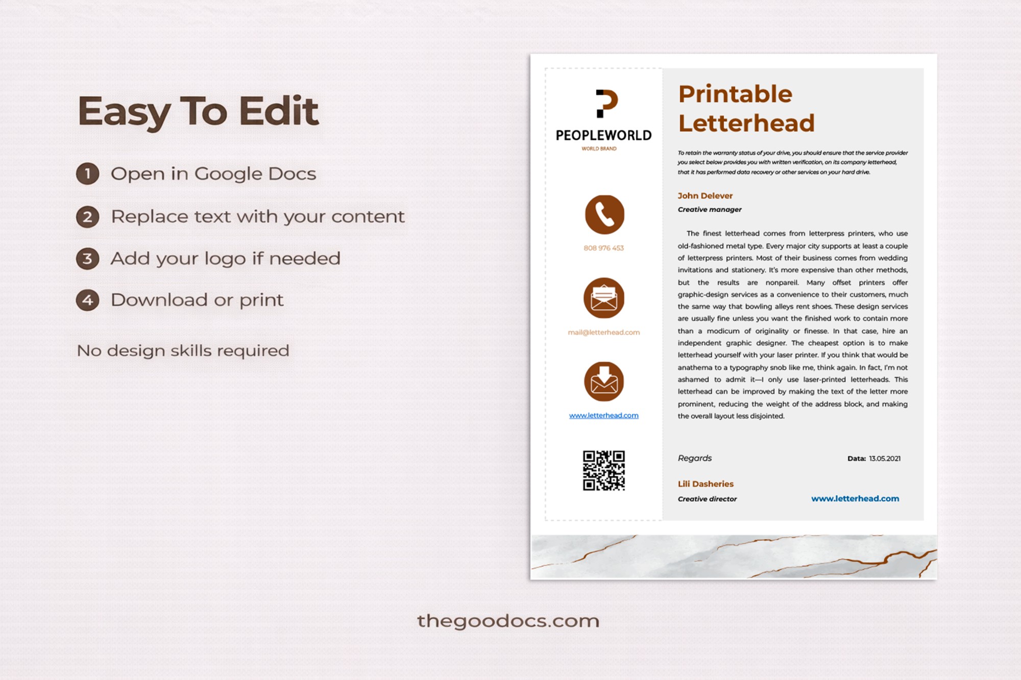 Preview of Printable Letterhead for Google Docs and Microsoft Word - View 4