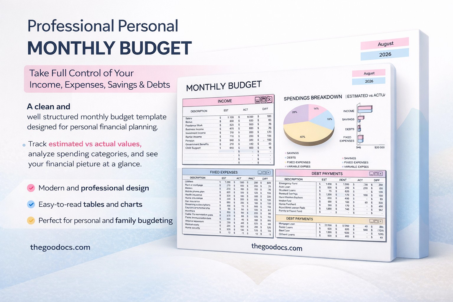 Professioneller persönlicher monatlicher Budgetplan - Kostenlos Google Docs Vorlage - 10069639 - Gleiten 1