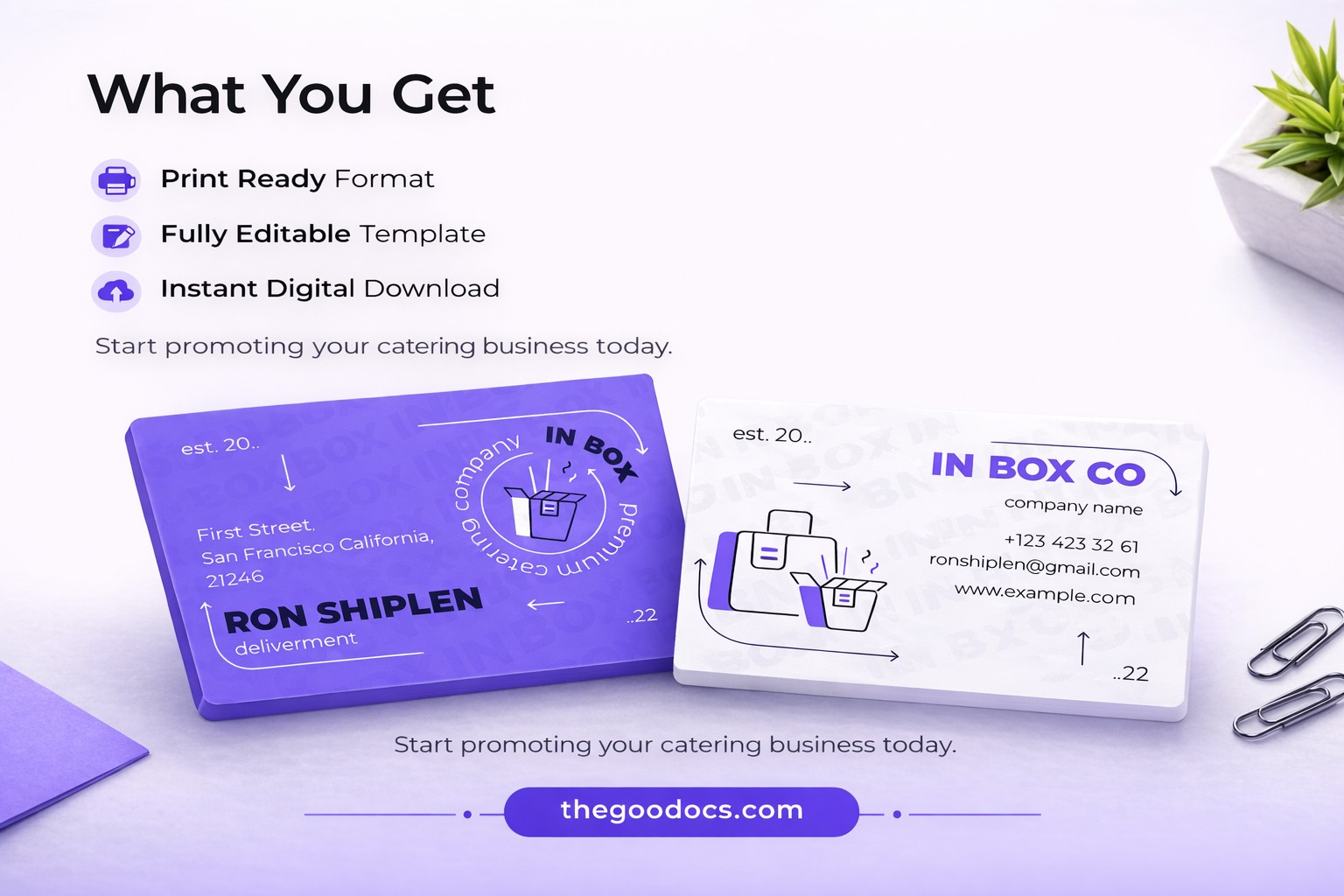 Pré-visualização de Cartão de visita Purple Catering para Google Docs and Microsoft Word - Ver 5