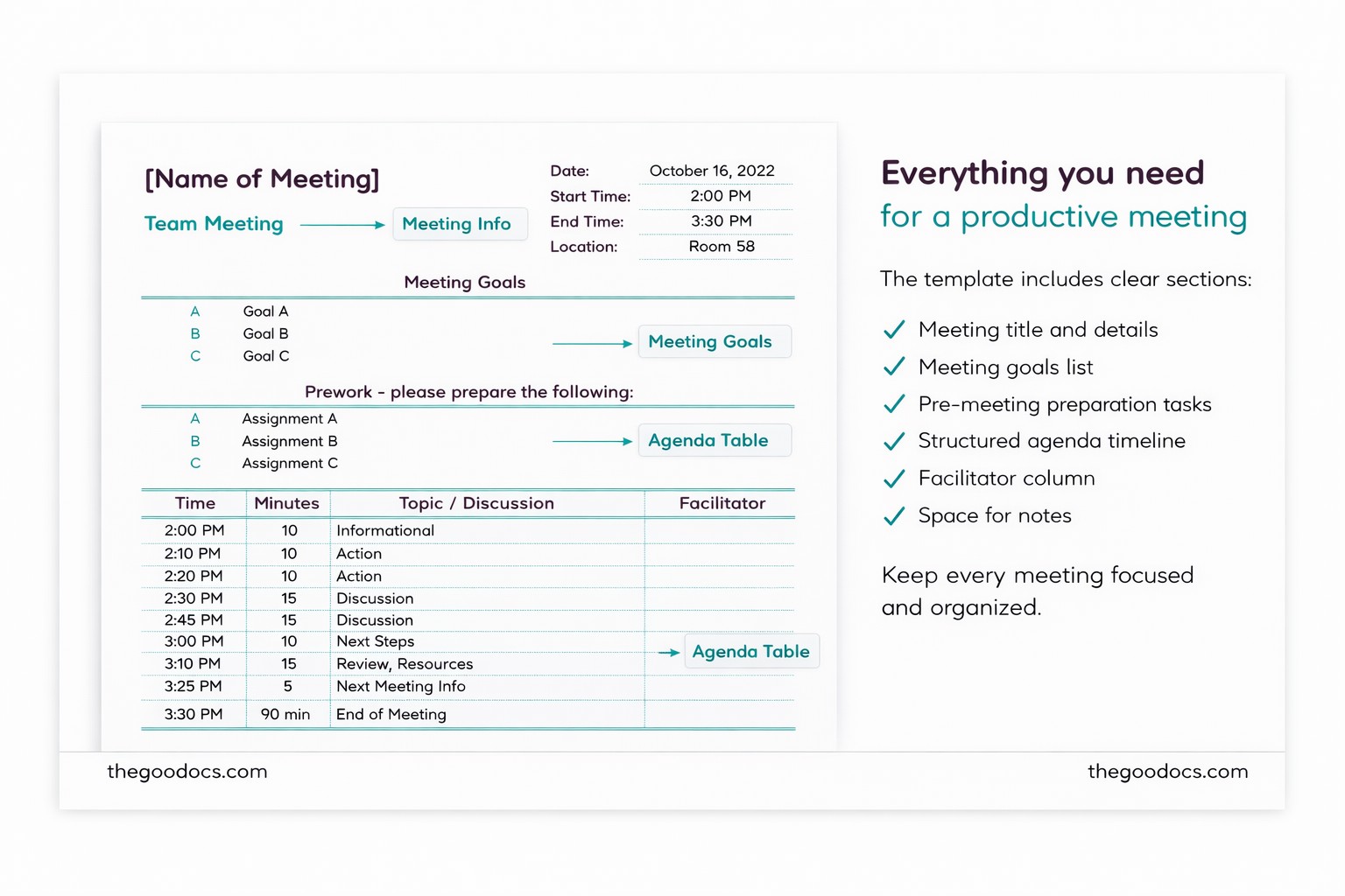 Aperçu de Ordre du jour de la réunion d'équipe minimaliste pour Google Sheets and Microsoft Excel - Voir 2