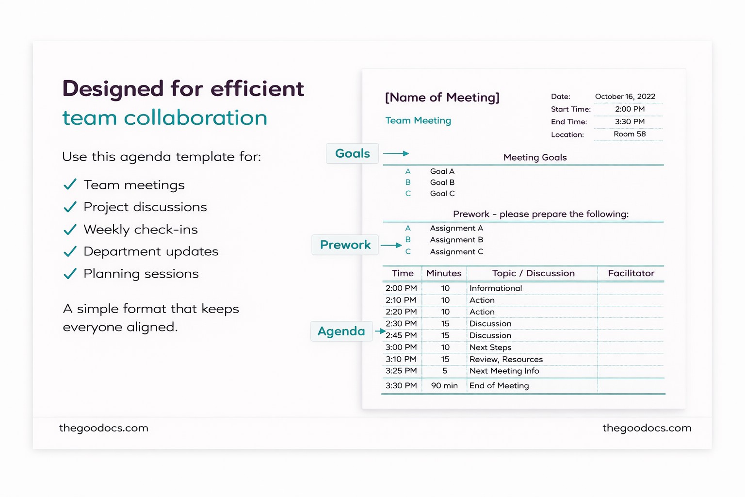 Aperçu de Ordre du jour de la réunion d'équipe minimaliste pour Google Sheets and Microsoft Excel - Voir 4