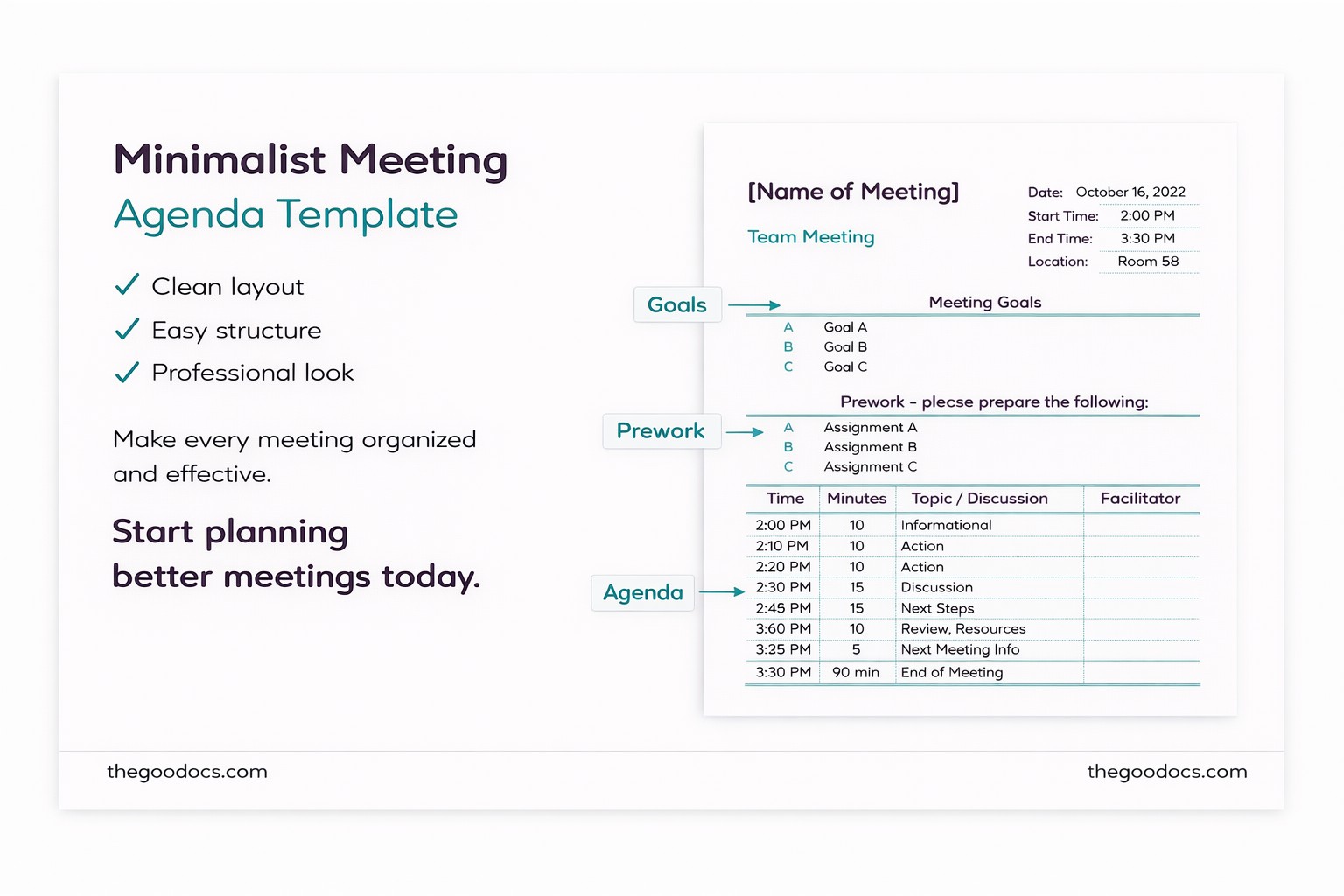 Aperçu de Ordre du jour de la réunion d'équipe minimaliste pour Google Sheets and Microsoft Excel - Voir 5