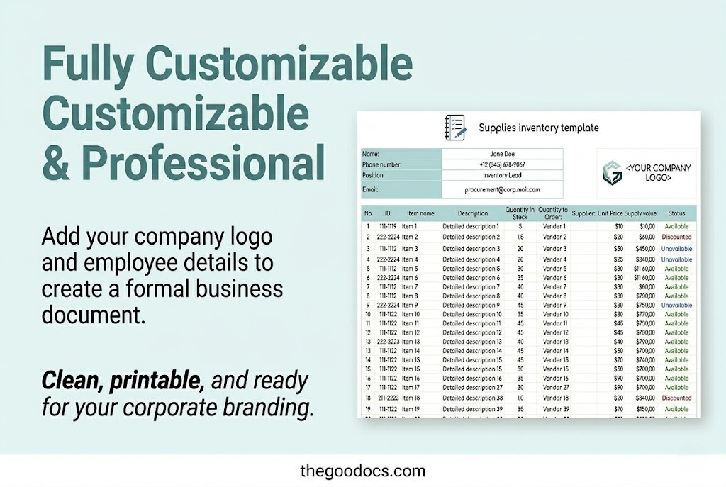 Preview of Simple Supplies Inventory for Google Sheets and Microsoft Excel - View 4