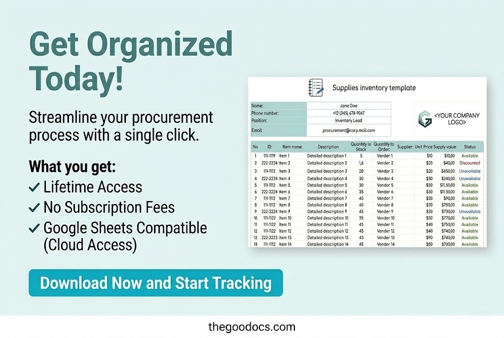 Preview of Simple Supplies Inventory for Google Sheets and Microsoft Excel - View 5