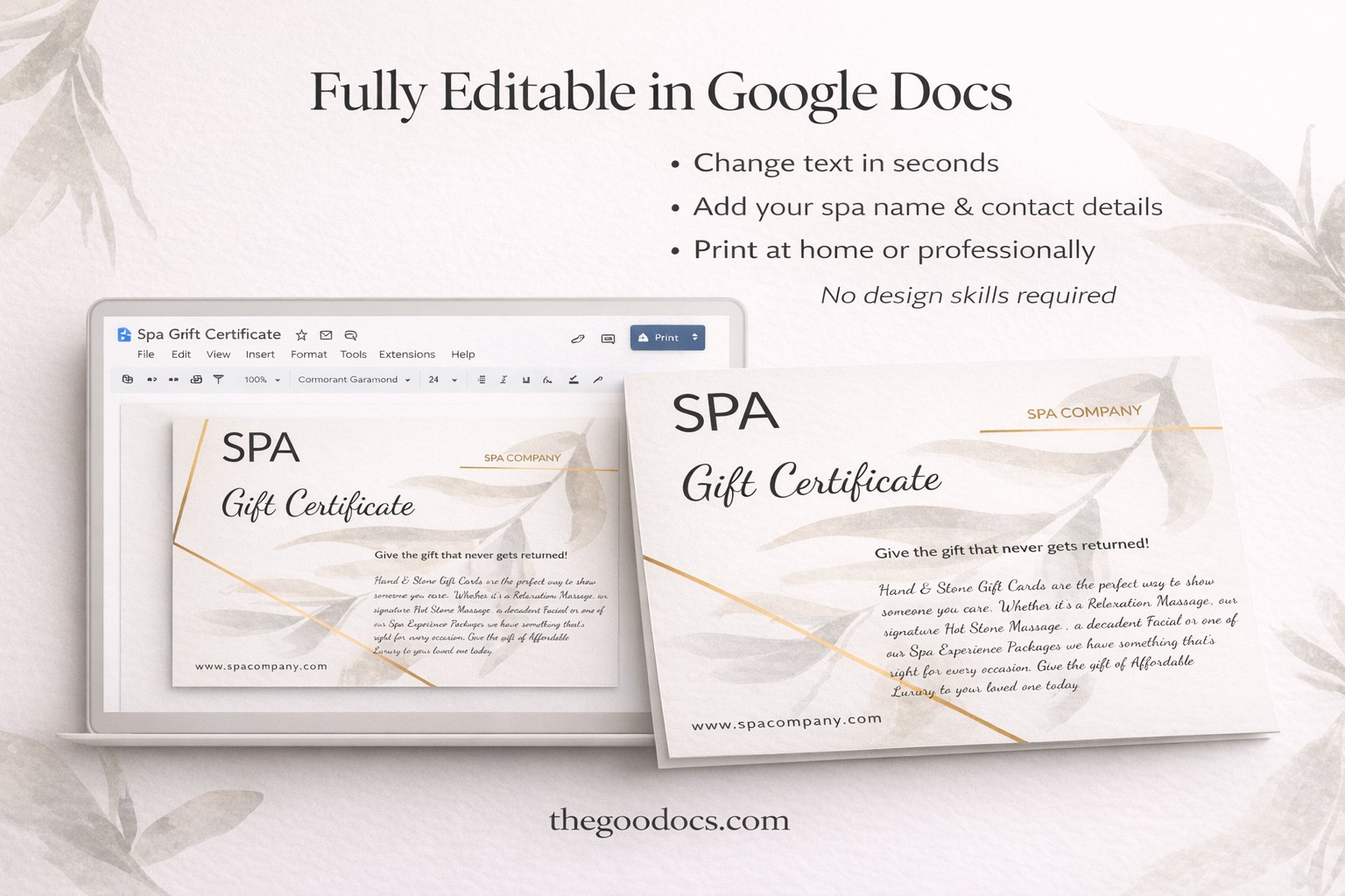 Certificado de regalo de spa - Gratis Google Doc Plantilla - 10062118 - Deslizar 3