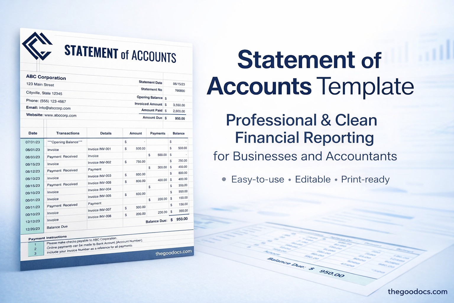 Statement of Accounts - Free Google Docs Template - 10067078 - Slide 1