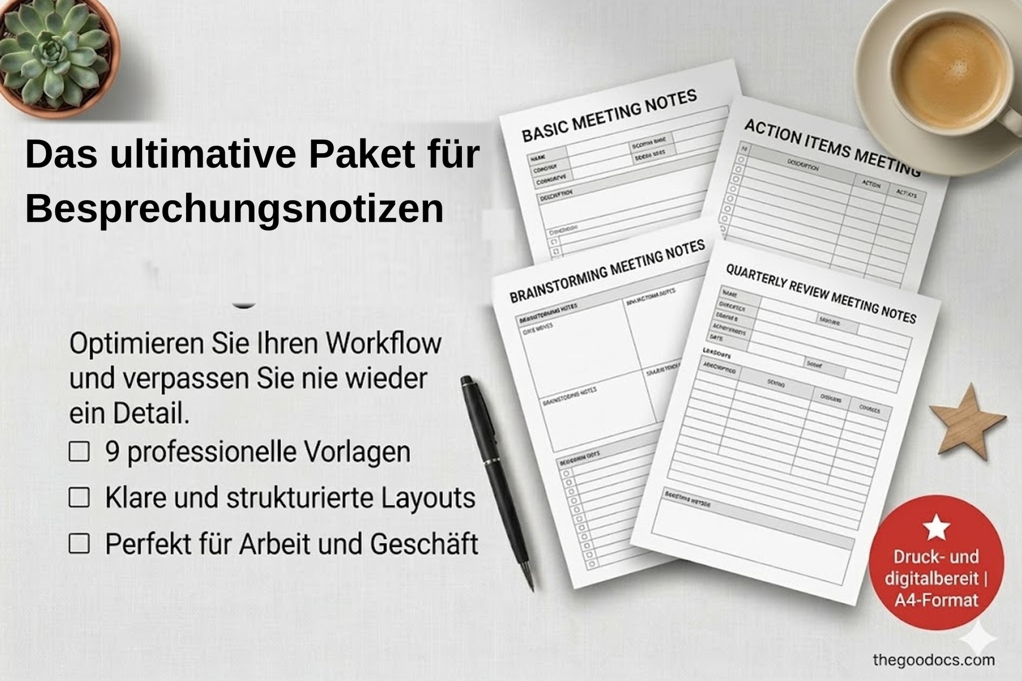 Vorschau von Strukturierte Besprechungsnotiz für Google Docs and Microsoft Word - Ansehen 1