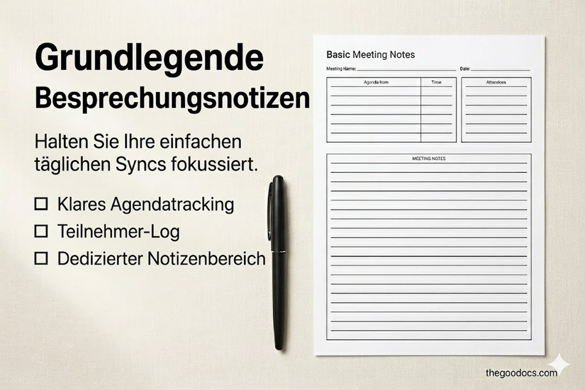 Vorschau von Strukturierte Besprechungsnotiz für Google Docs and Microsoft Word - Ansehen 2