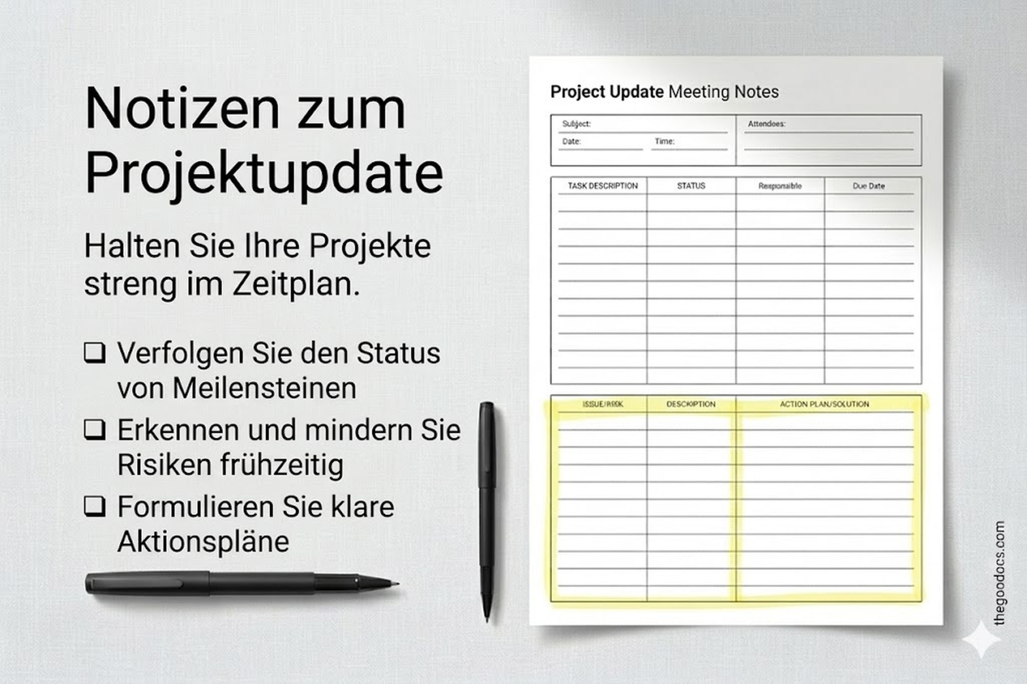 Vorschau von Strukturierte Besprechungsnotiz für Google Docs and Microsoft Word - Ansehen 6