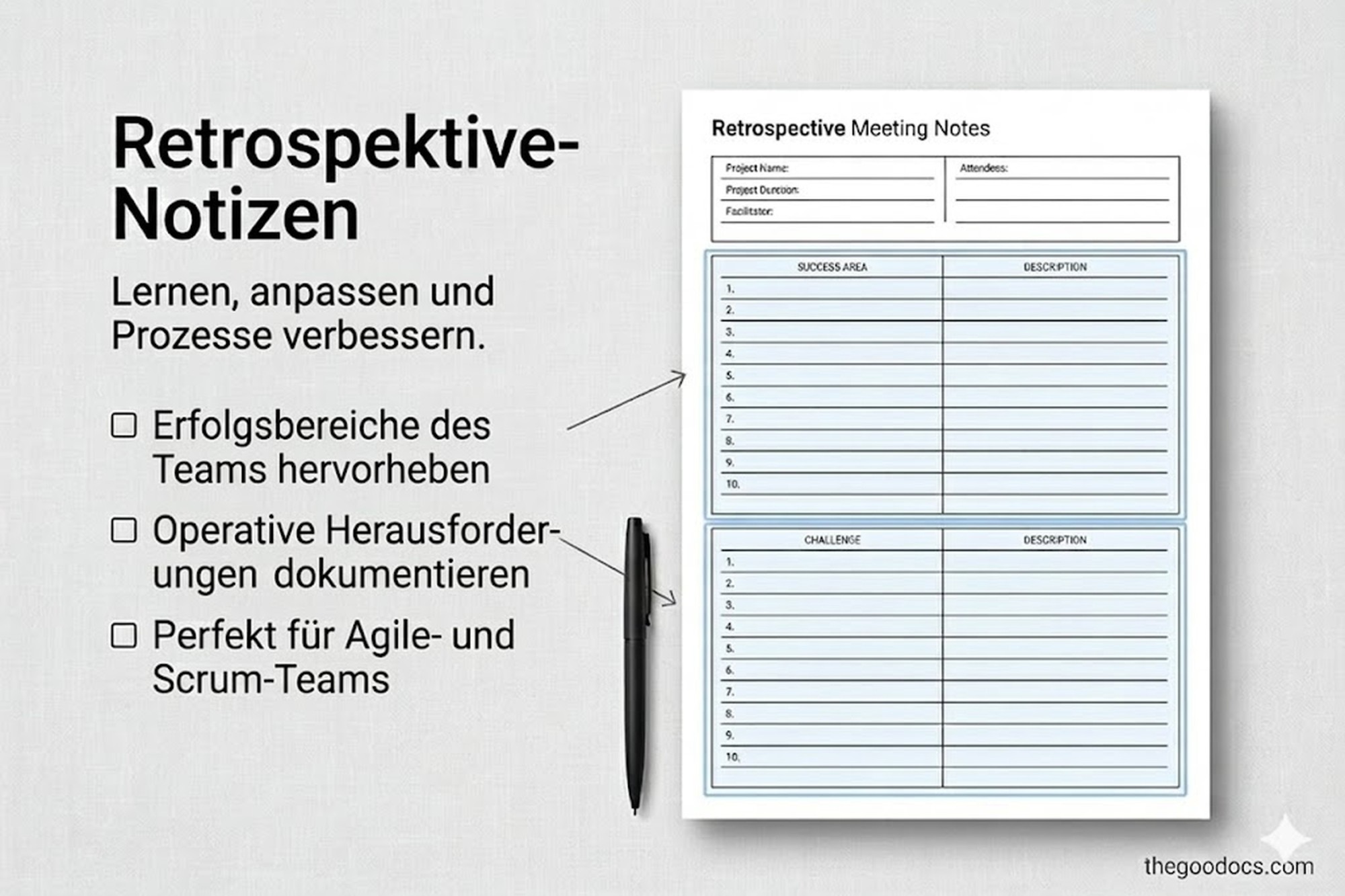 Vorschau von Strukturierte Besprechungsnotiz für Google Docs and Microsoft Word - Ansehen 9