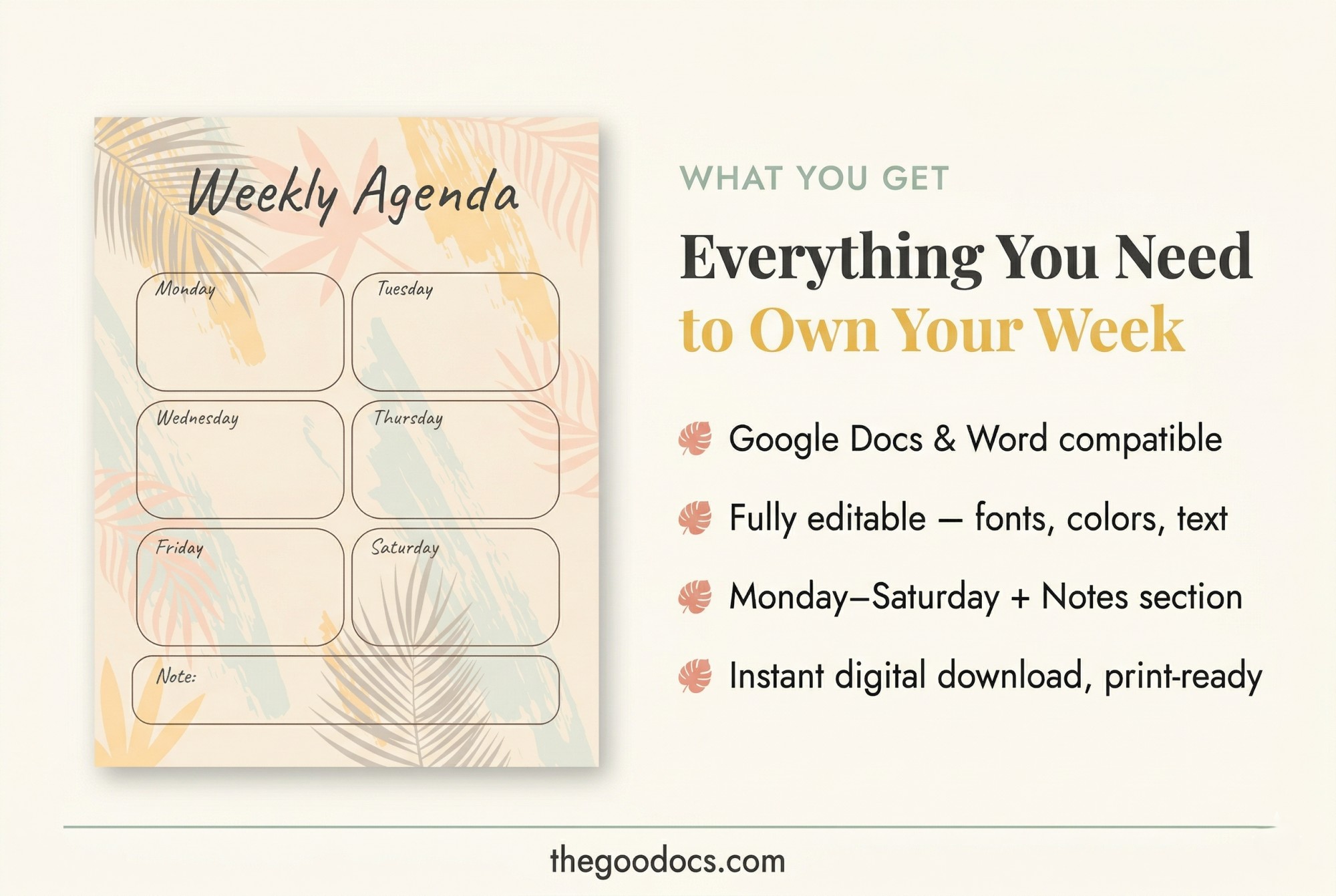 Anteprima di Agenda Settimanale Giallo per Google Docs and Microsoft Word - Visualizza 2
