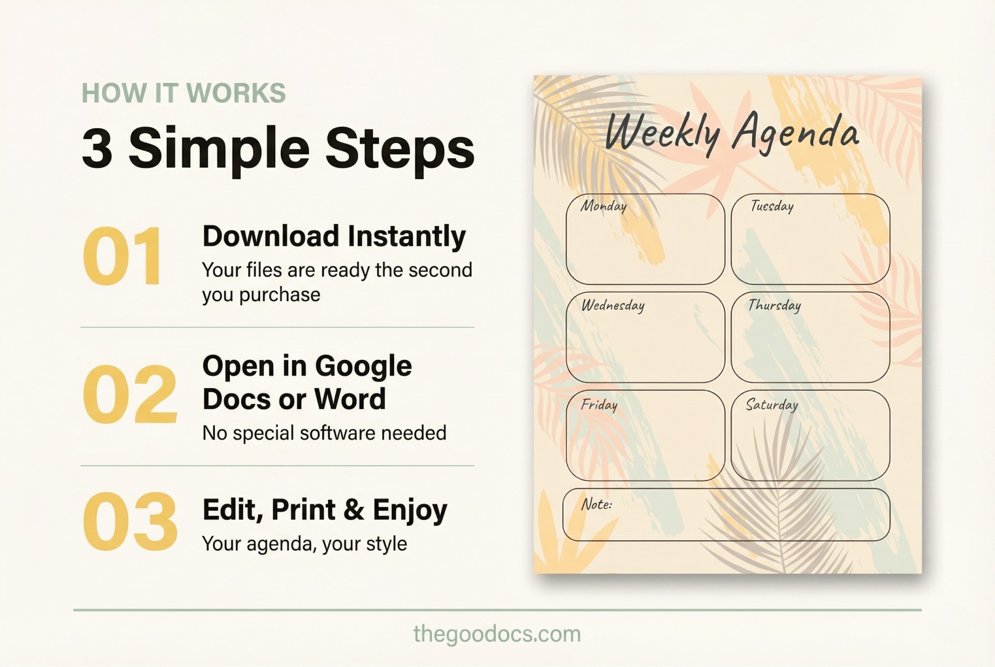 Anteprima di Agenda Settimanale Giallo per Google Docs and Microsoft Word - Visualizza 4