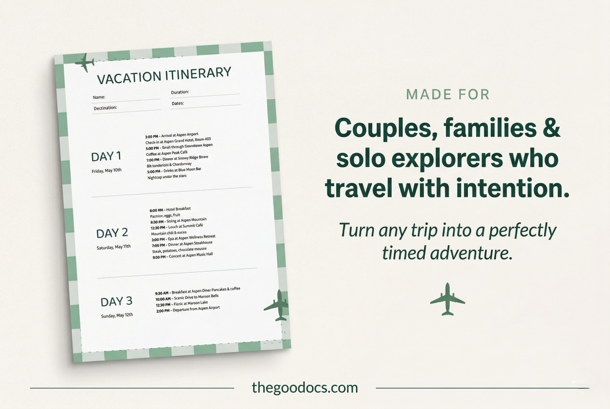 Preview of Weekend Vacation Itinerary Template for Google Docs and Microsoft Word - View 3