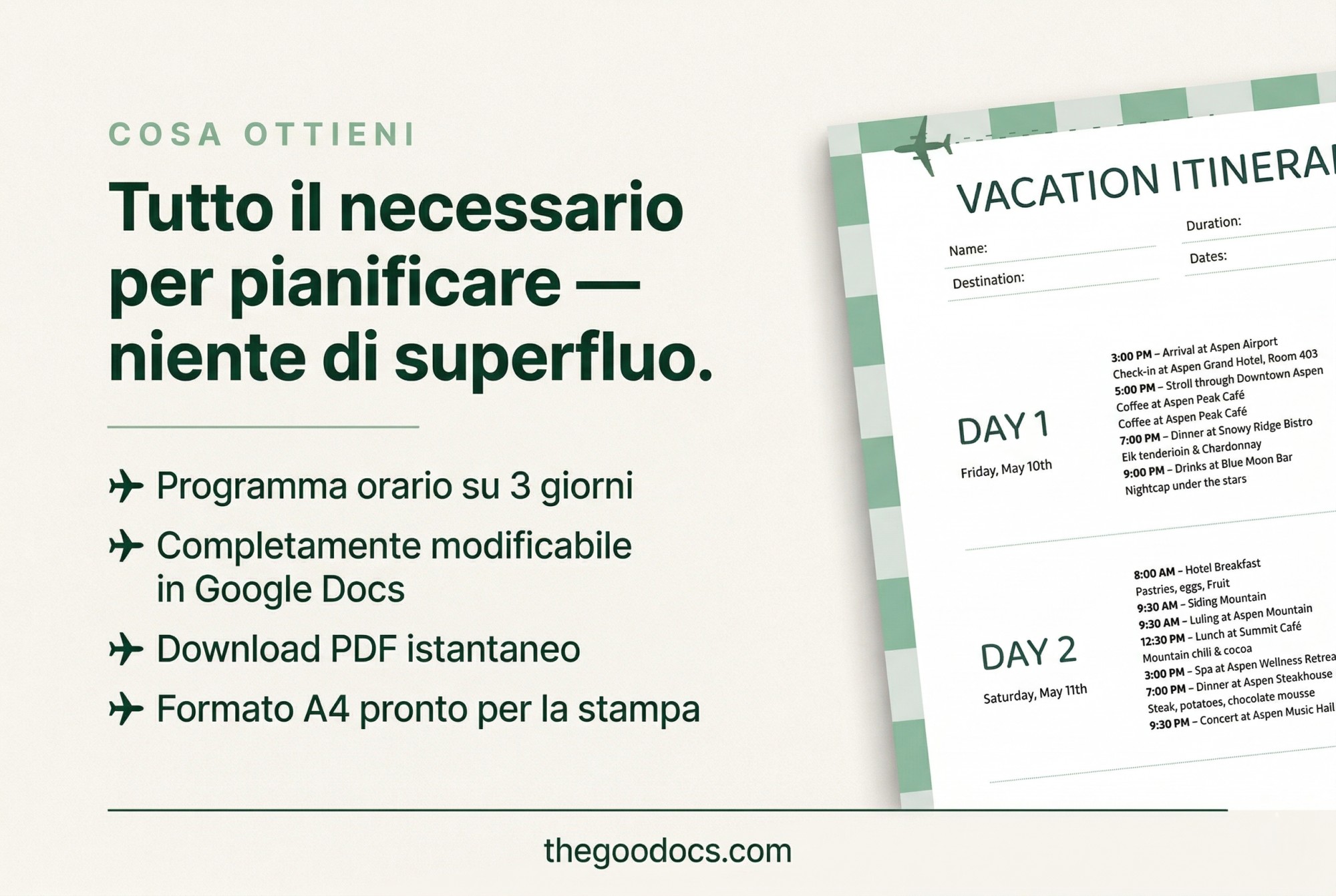 Anteprima di Modello di itinerario per una vacanza nel fine settimana per Google Docs and Microsoft Word - Visualizza 2