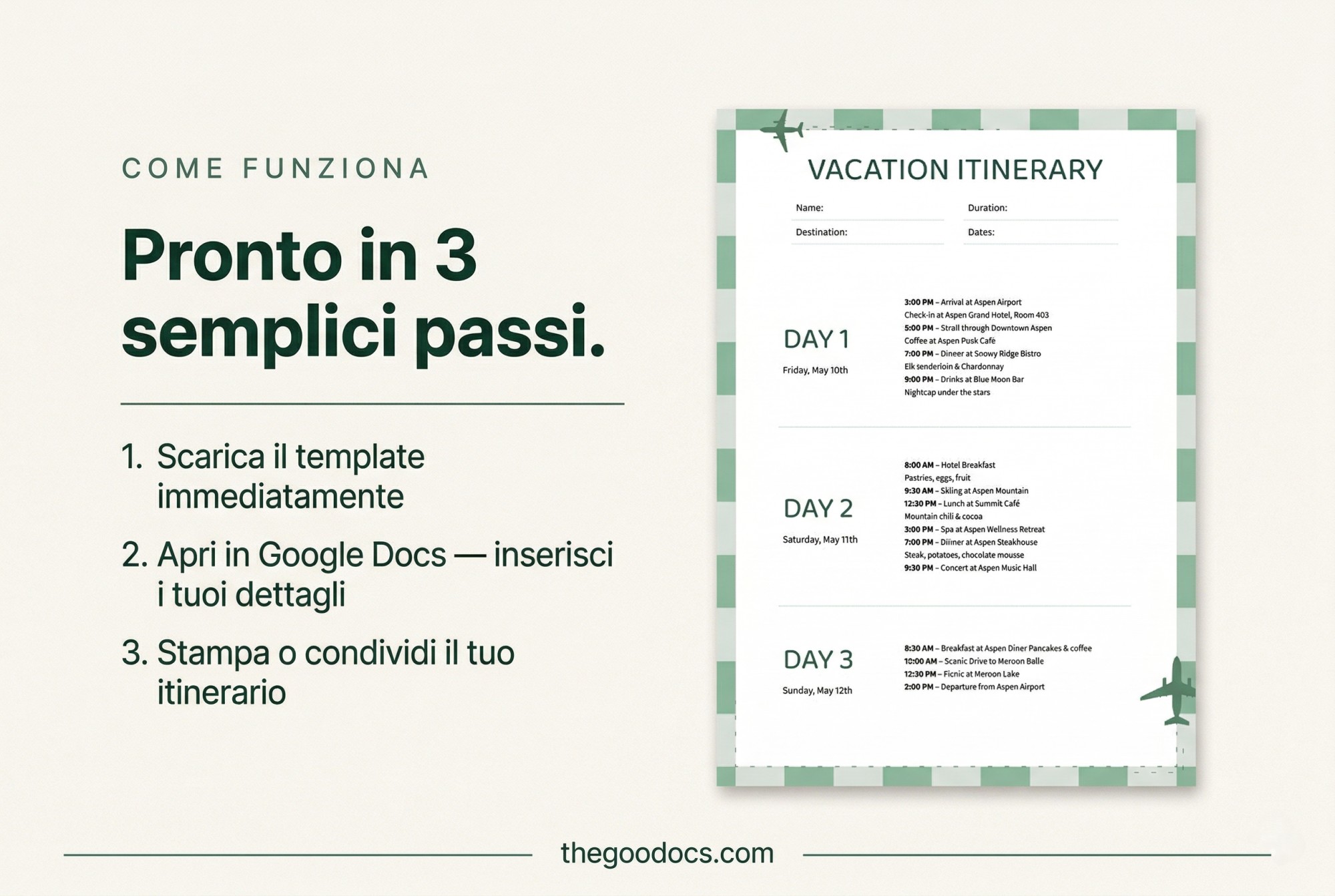 Anteprima di Modello di itinerario per una vacanza nel fine settimana per Google Docs and Microsoft Word - Visualizza 4
