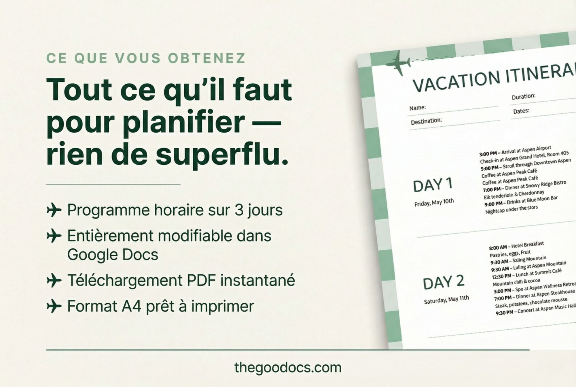 Aperçu de Modèle de programme de vacances de week-end pour Google Docs and Microsoft Word - Voir 2