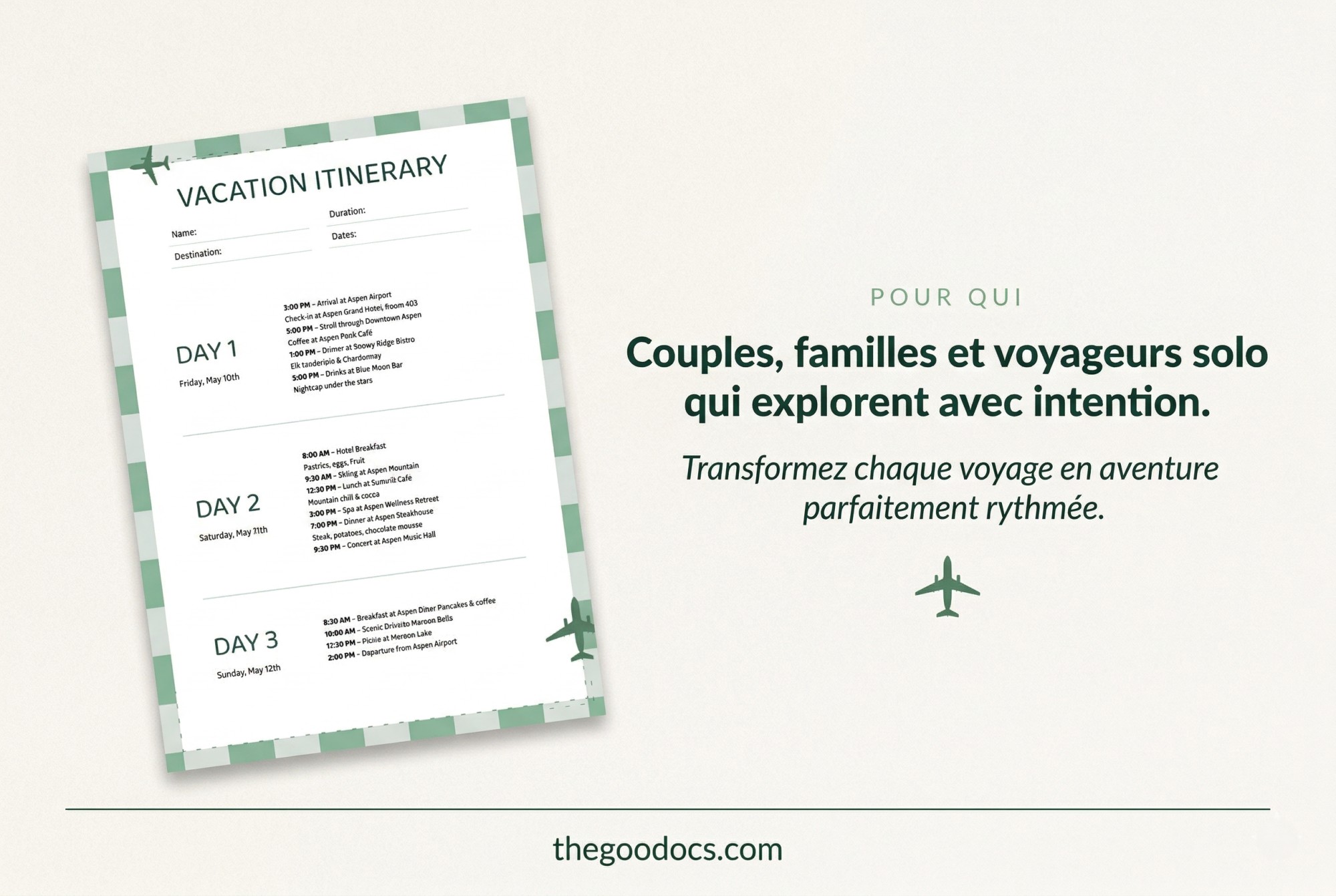 Aperçu de Modèle de programme de vacances de week-end pour Google Docs and Microsoft Word - Voir 3