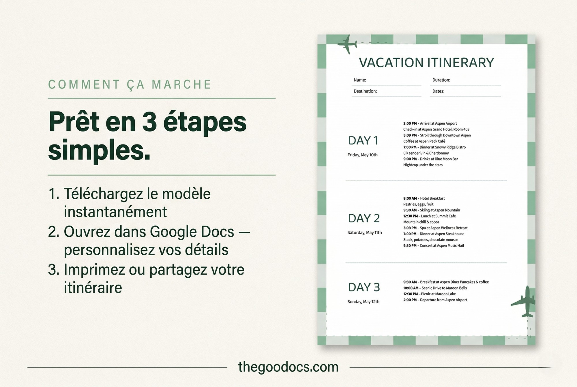 Aperçu de Modèle de programme de vacances de week-end pour Google Docs and Microsoft Word - Voir 4