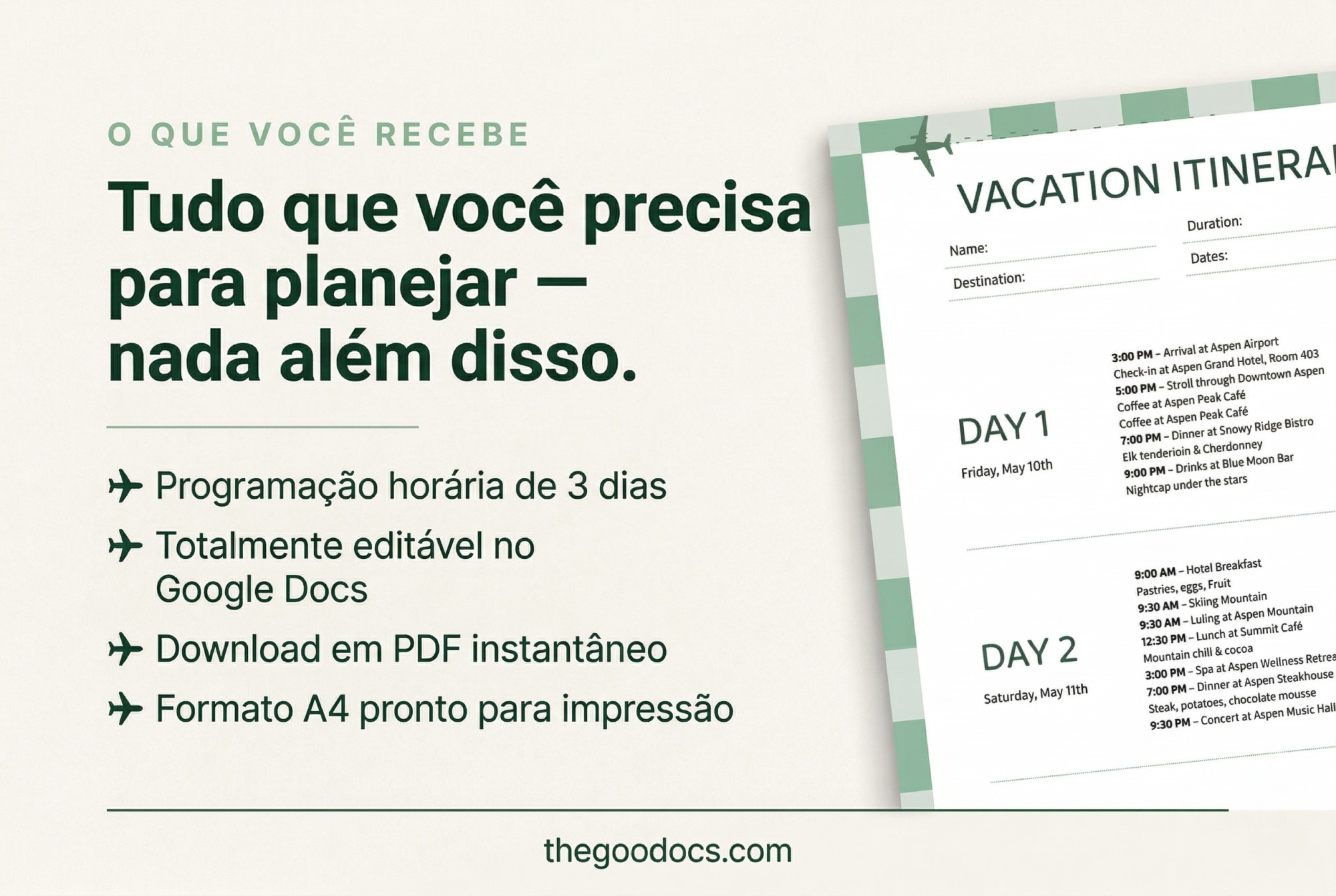 Pré-visualização de Modelo de Itinerário de Fim de Semana de Férias para Google Docs and Microsoft Word - Ver 2