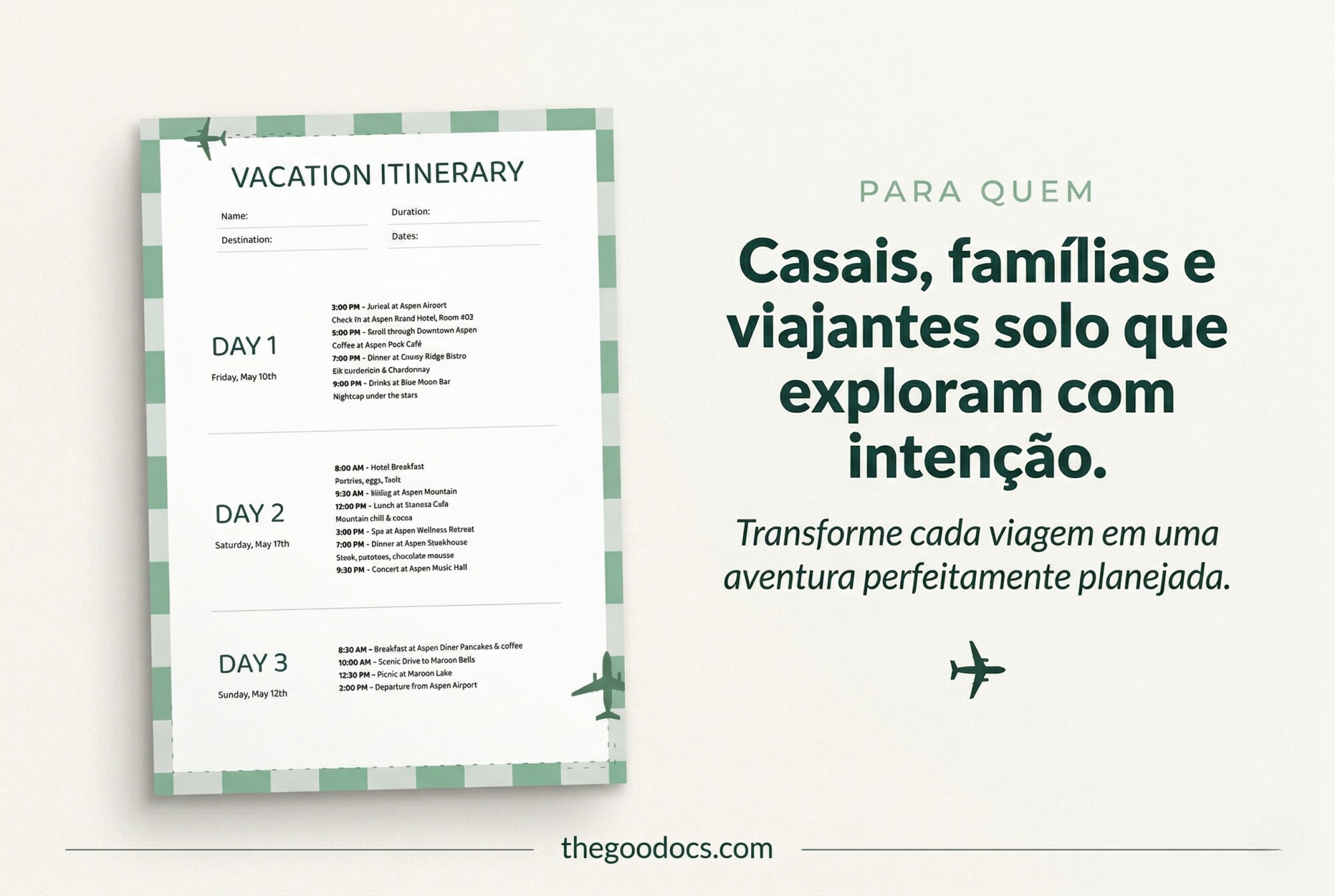 Pré-visualização de Modelo de Itinerário de Fim de Semana de Férias para Google Docs and Microsoft Word - Ver 3