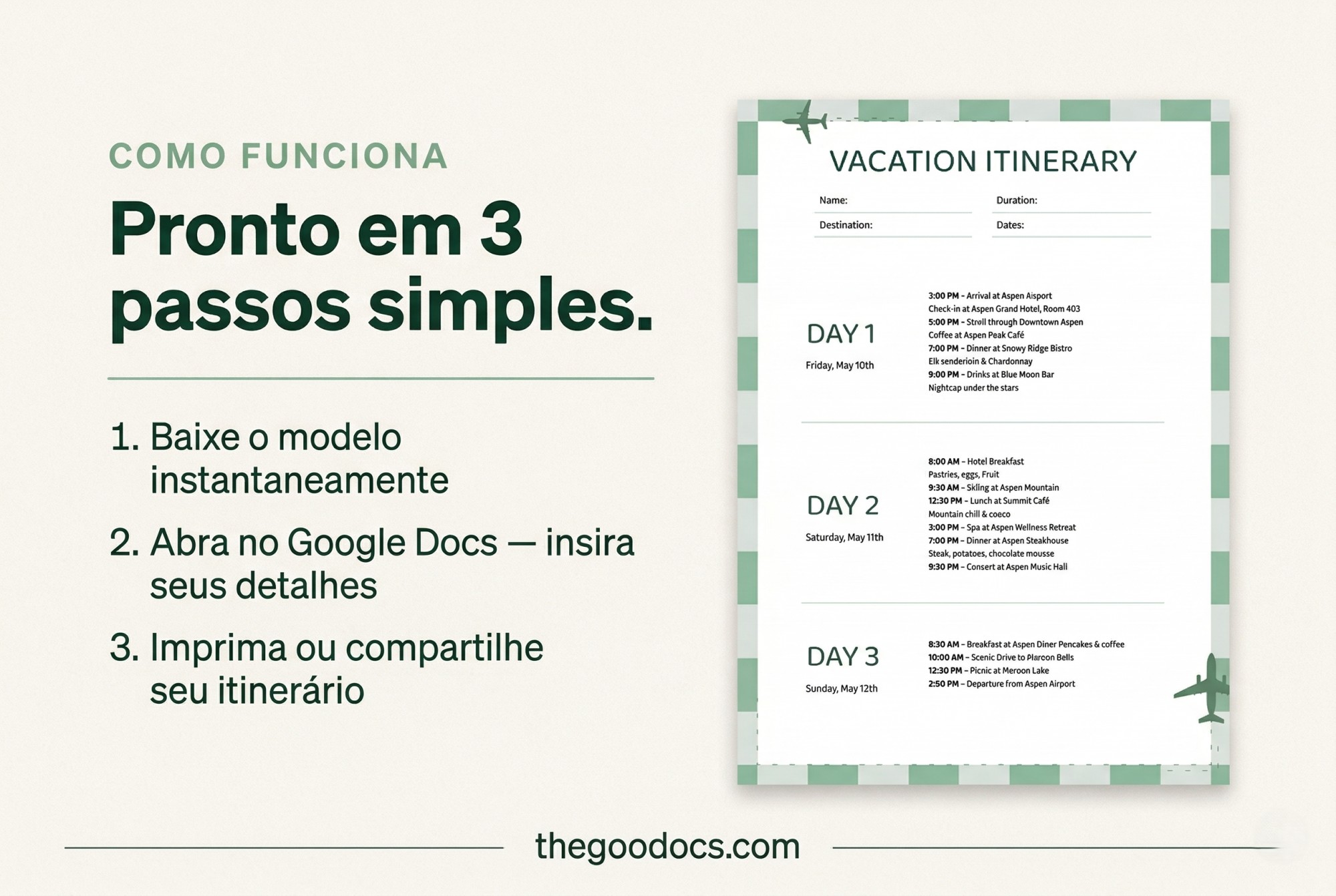 Pré-visualização de Modelo de Itinerário de Fim de Semana de Férias para Google Docs and Microsoft Word - Ver 4