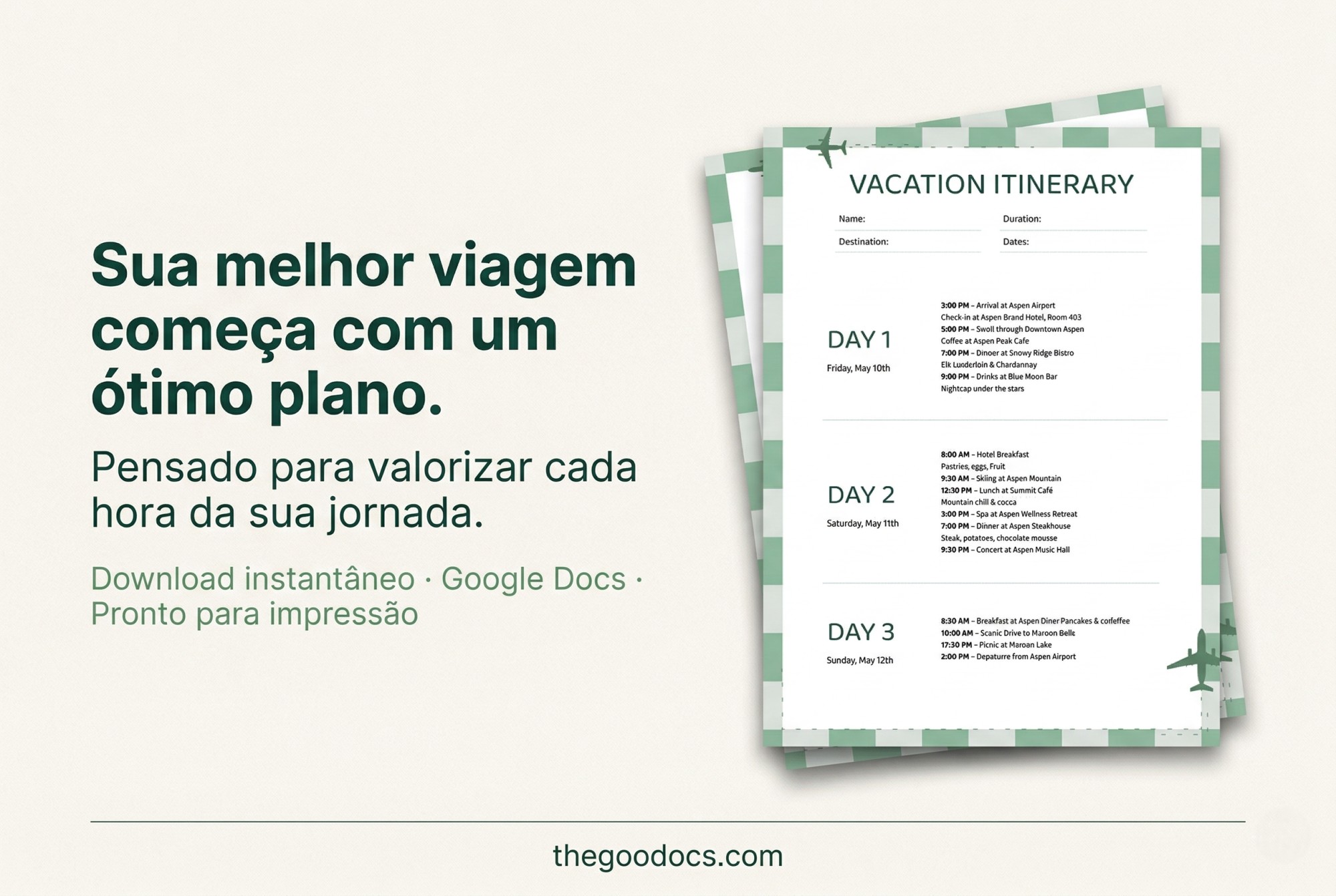 Pré-visualização de Modelo de Itinerário de Fim de Semana de Férias para Google Docs and Microsoft Word - Ver 5