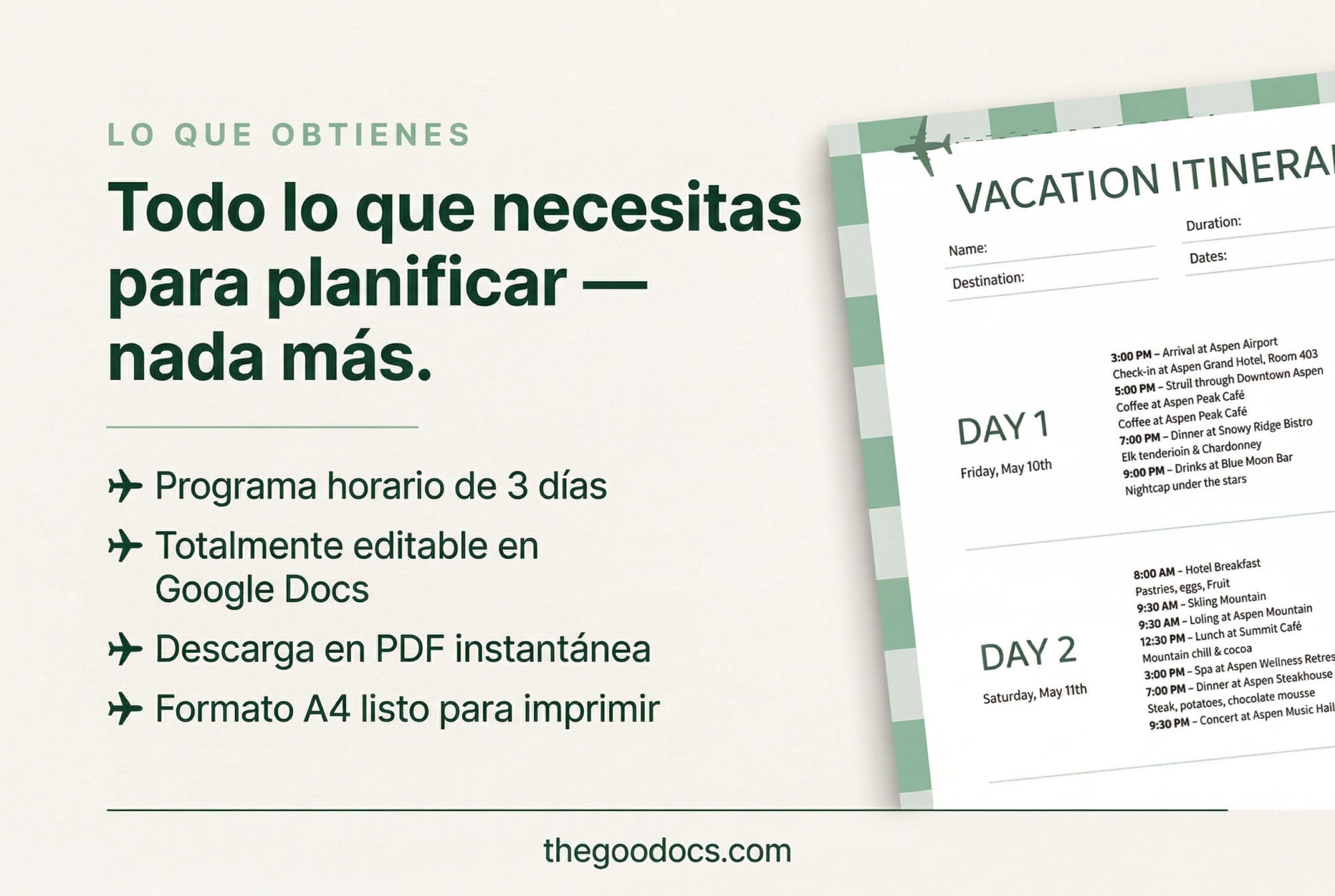Vista previa de Plantilla de Itinerario de Fin de Semana para Vacaciones para Google Docs and Microsoft Word - Ver 2