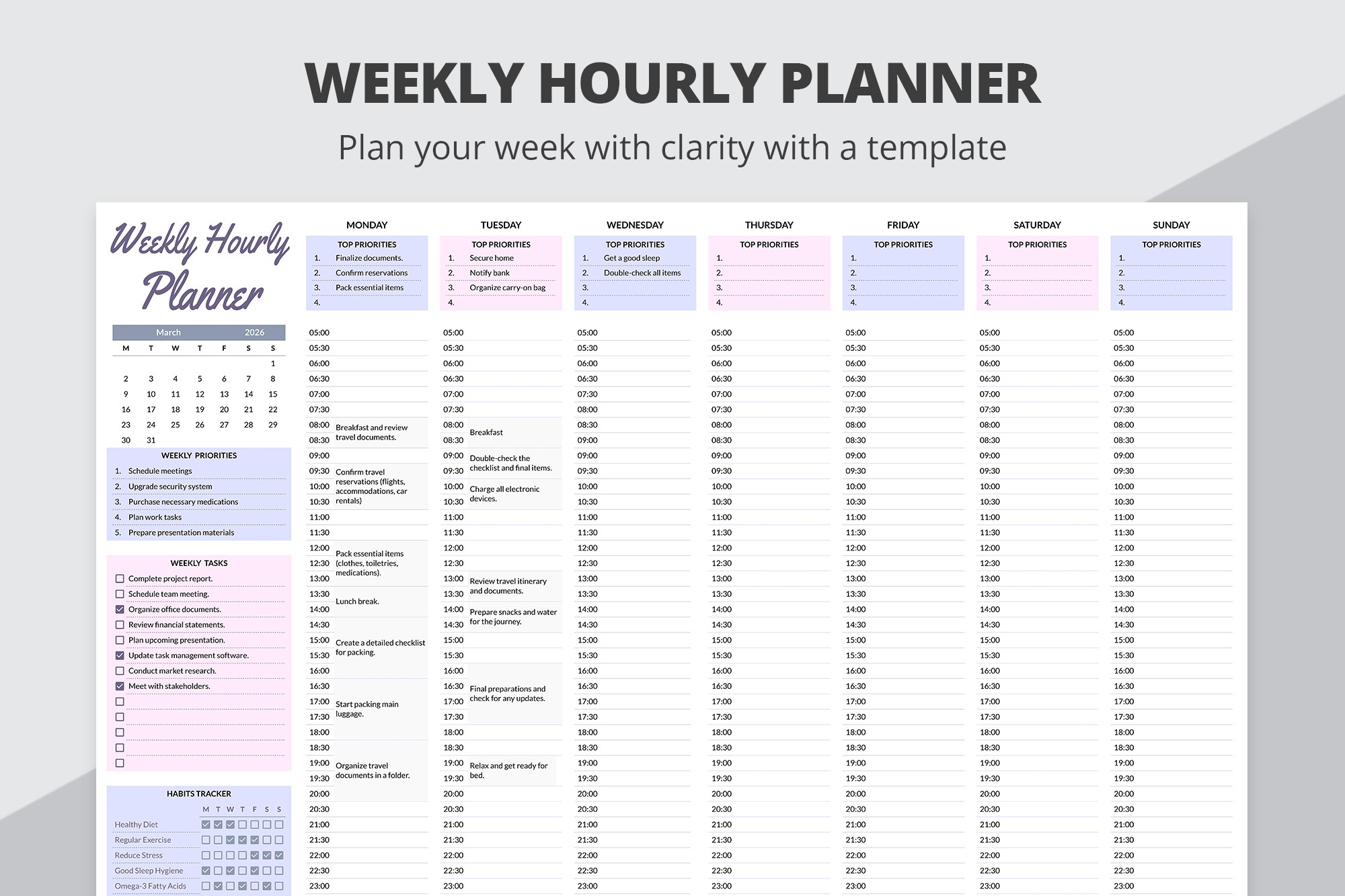 Weekly Hourly Planner - Free Google Docs Template - 10068747 - Slide 1