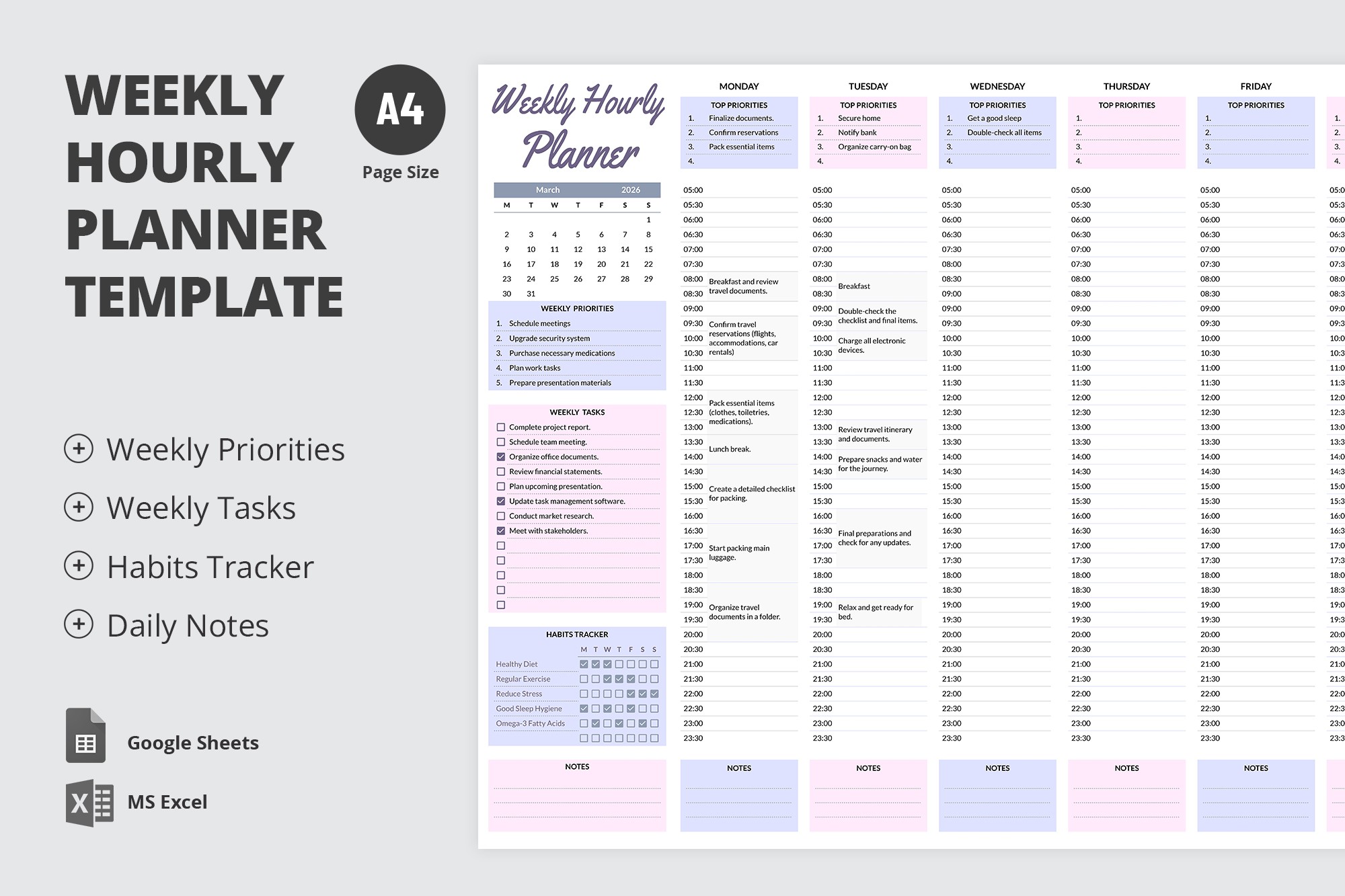Weekly Hourly Planner - Free Google Docs Template - 10068747 - Slide 3