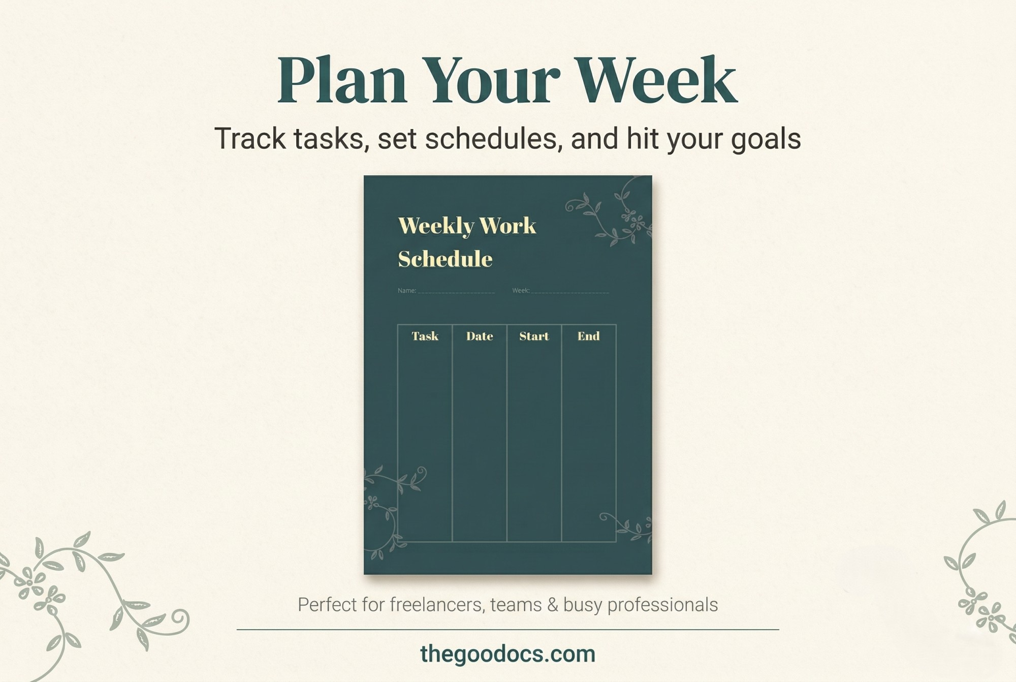 Preview of Weekly Work Schedule for Google Docs and Microsoft Word - View 3