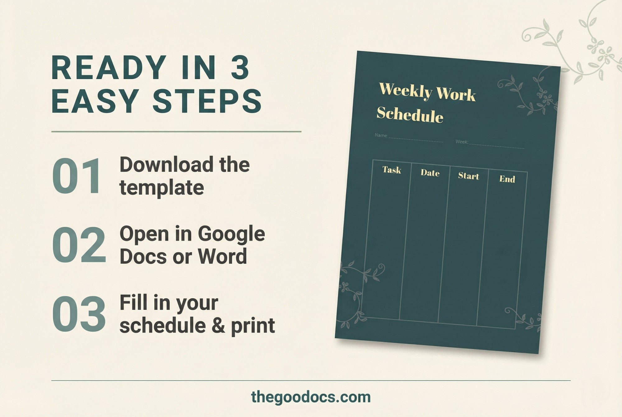 Preview of Weekly Work Schedule for Google Docs and Microsoft Word - View 4