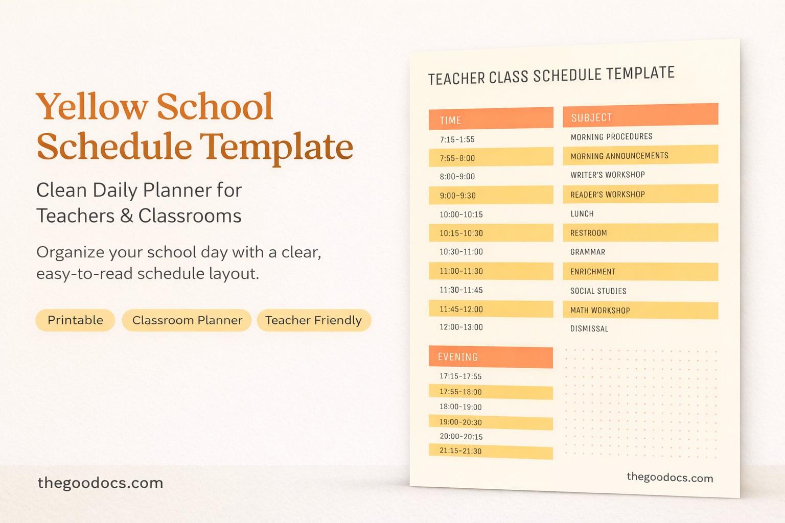 Vista previa de Horario escolar amarillo para Google Slides and Microsoft PowerPoint - Ver 1
