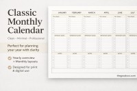 Calendário Mensal Clássico 2025-2026 - Gratuito Documentos Google Modelo - 10069787 - Deslizar 1