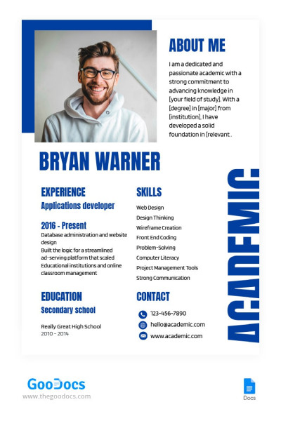 Minimal Blue Academic CV Template