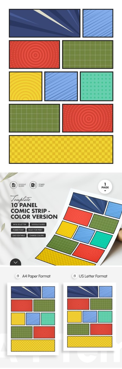 10 Panel Comic Strip Template – Color Version Template