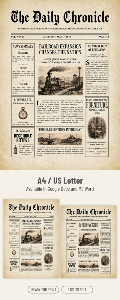 1800s Newspaper Template Template