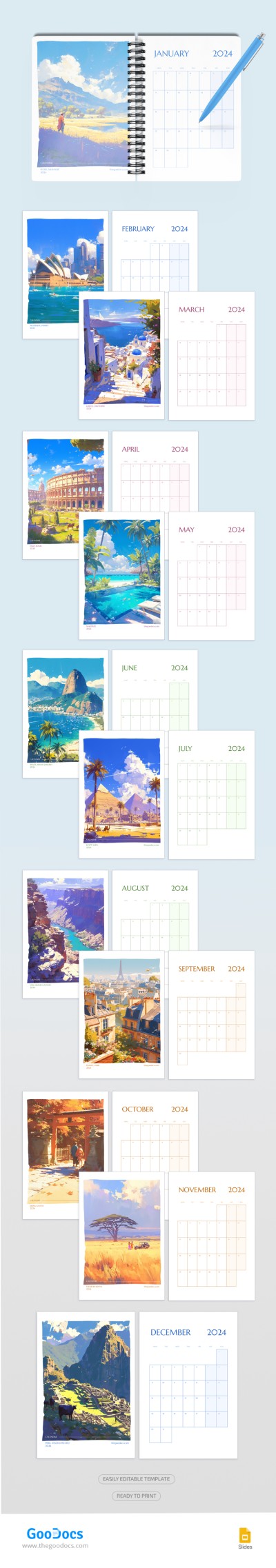 2024 Reise Monatskalender