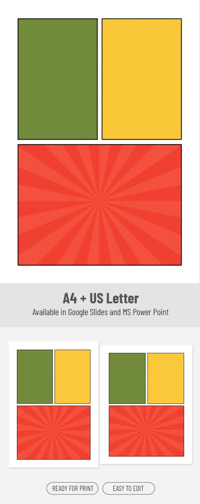 3 Panel Comic Strip Template – Color Version Template