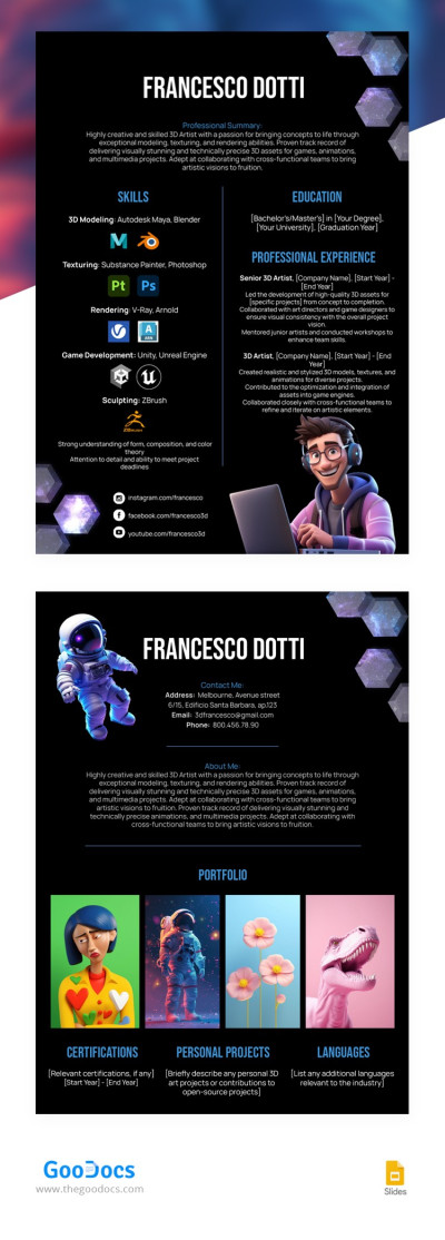 3D Artist Resume Template