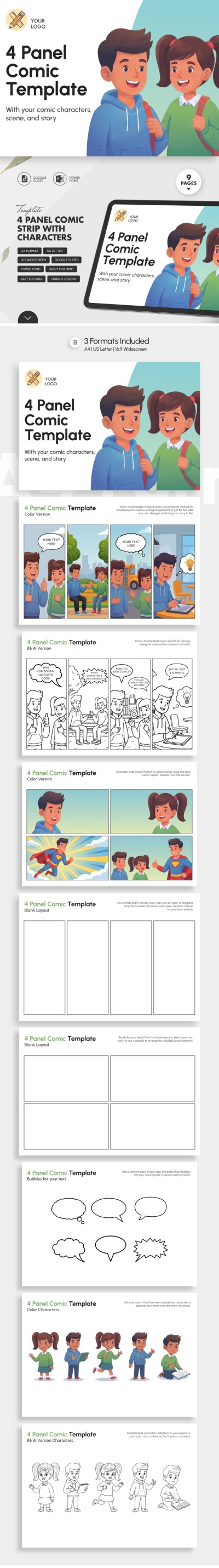4 Panel Comic Strip Templates | thegoodocs.com