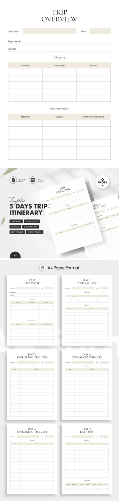 5 Days Trip Itinerary Template