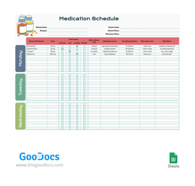 7 Giorni Programma di Somministrazione dei Medicinali Modello