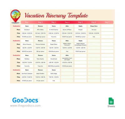7 Days Vacation Itinerary Template