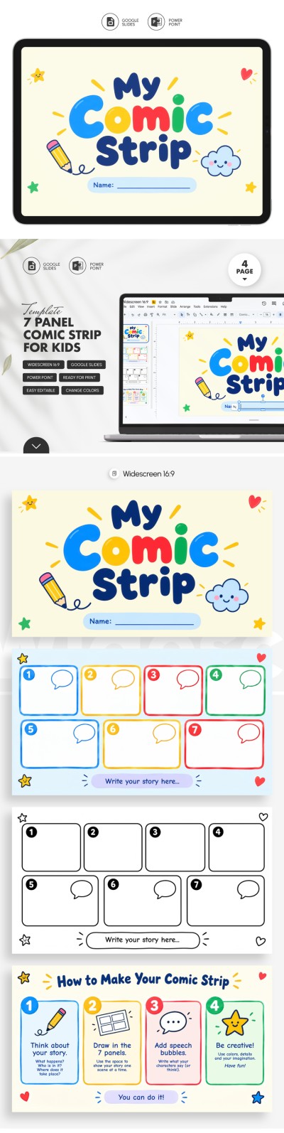 7 Panel Comic Strip Template for Kids Template