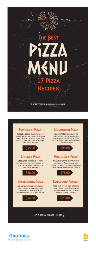 Menu du restaurant de pizza moderne Modèle