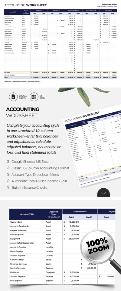 Accounting Worksheet Template Template