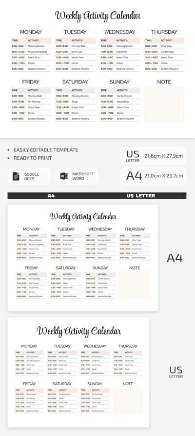 Activity Calendar For Nursing Home Template Template